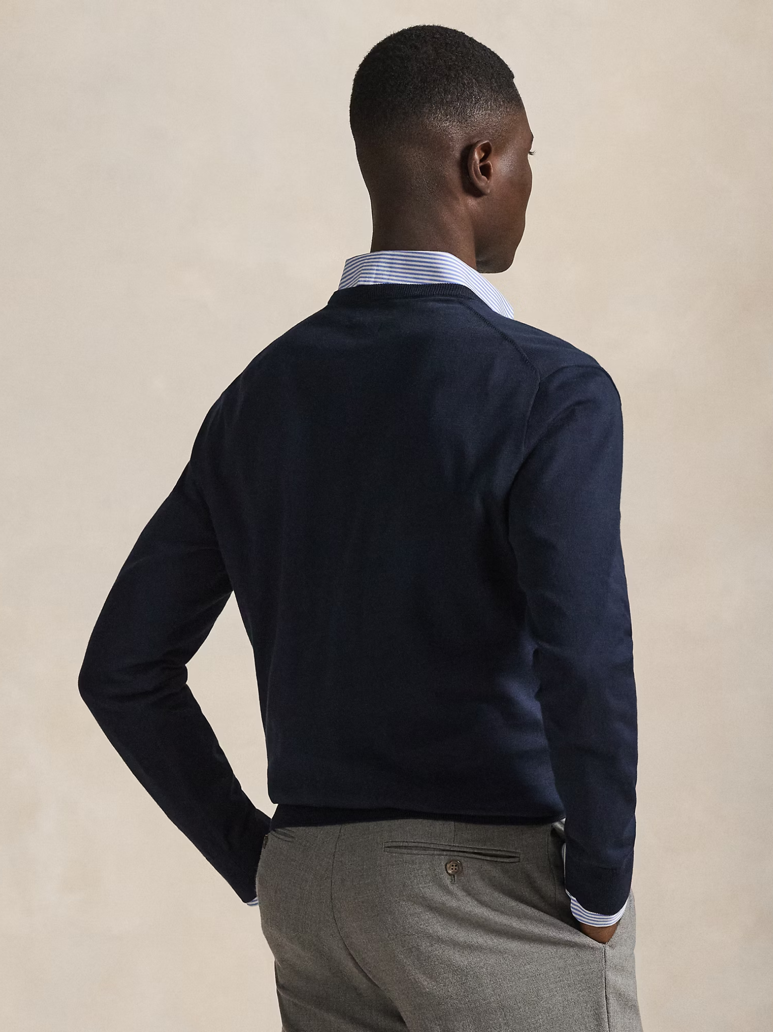 RALPH LAUREN Slim Fit Cotton V-Neck Jumper Hunter Navy