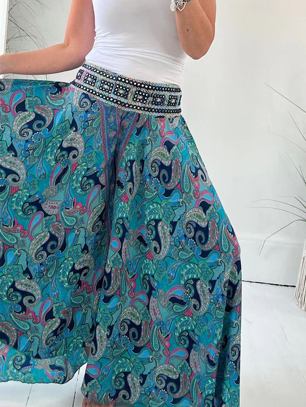 Ethnic Paisley Print Wide Leg Flares