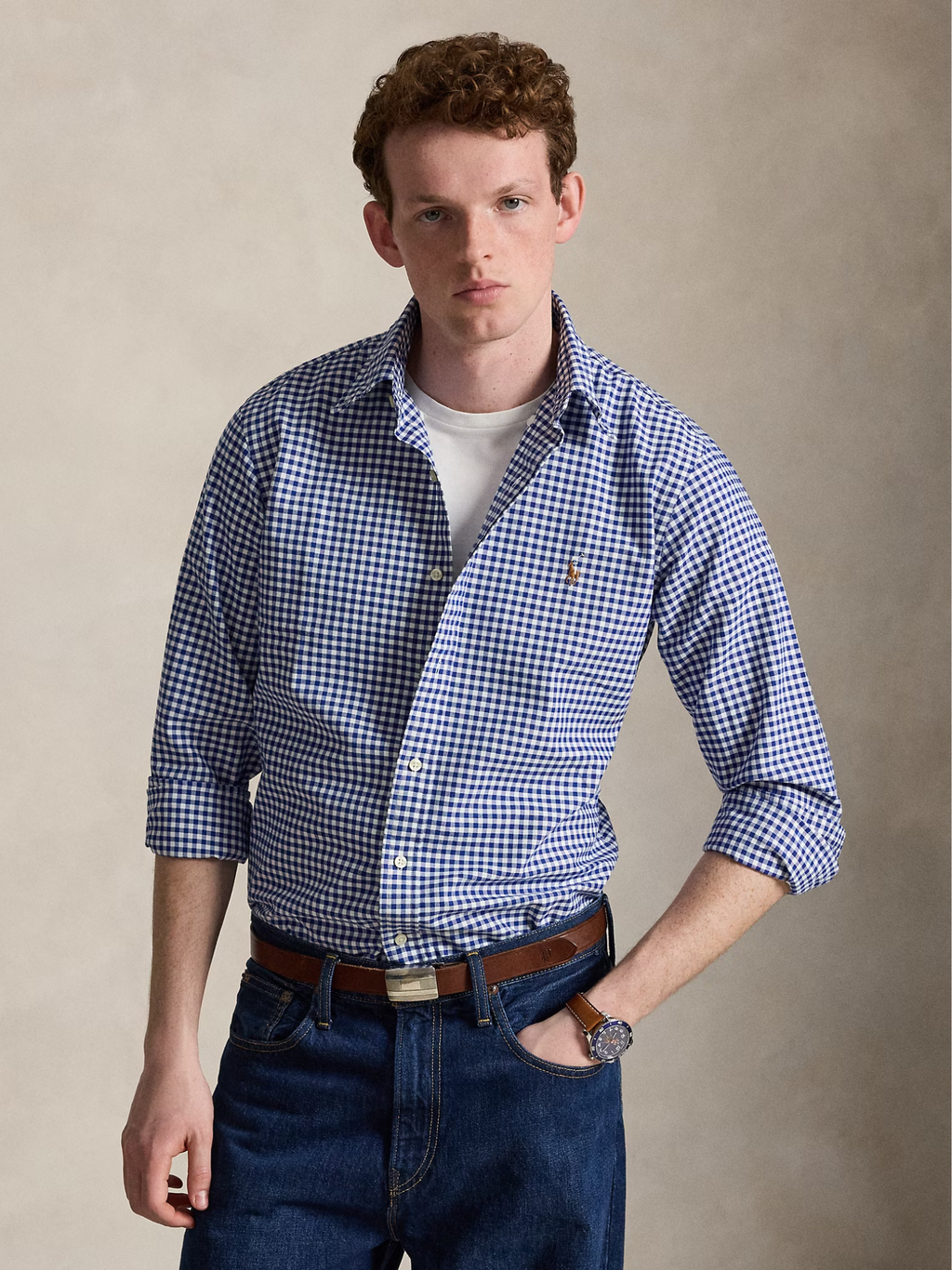 RALPH LAUREN Custom Fit Oxford Shirt Blue/White Gingham