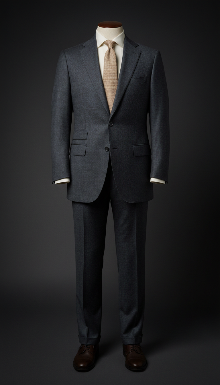 Wool Notch Lapel Suit in Charcoal