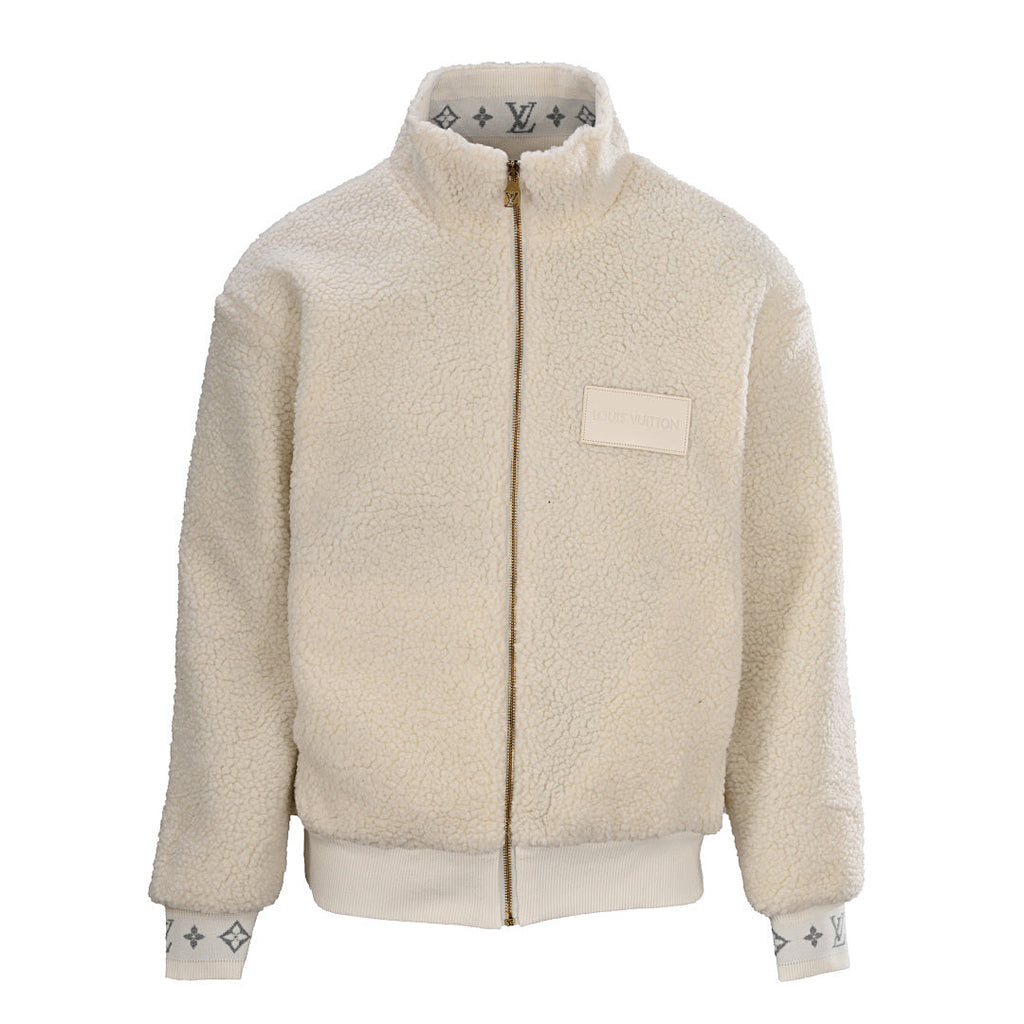 Louis Vuitton Leather Patch Stand-Collar Fleece Jacket