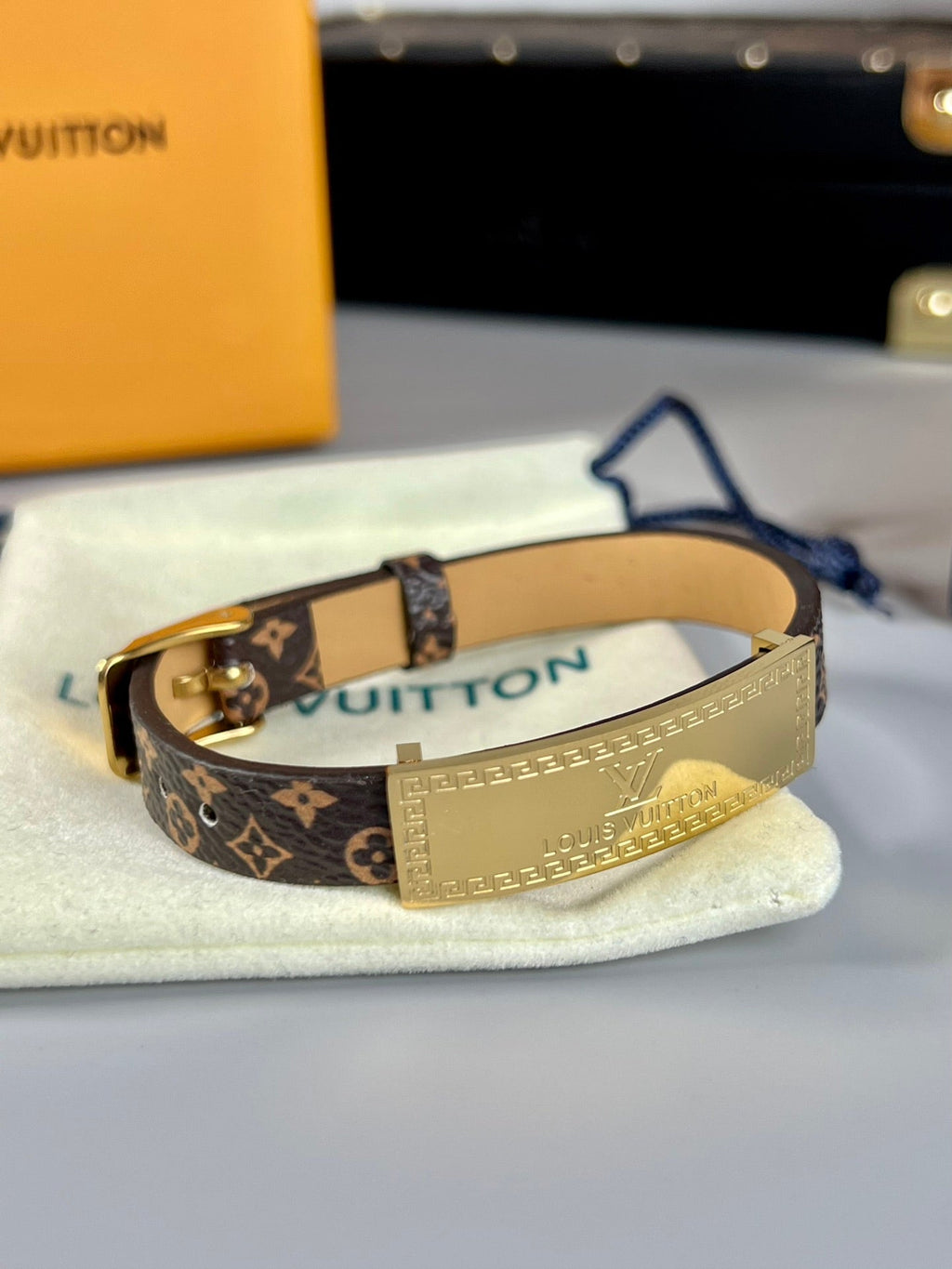 18K Louis Vuitton Leather Bracelet